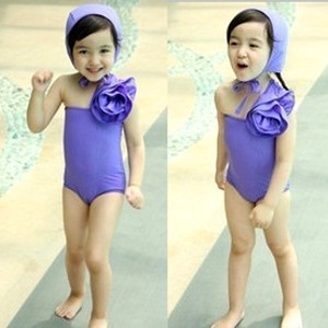 Free Shipping Little princess child swimwear female child one piece swimwear belt swimming cap swimwear V1392