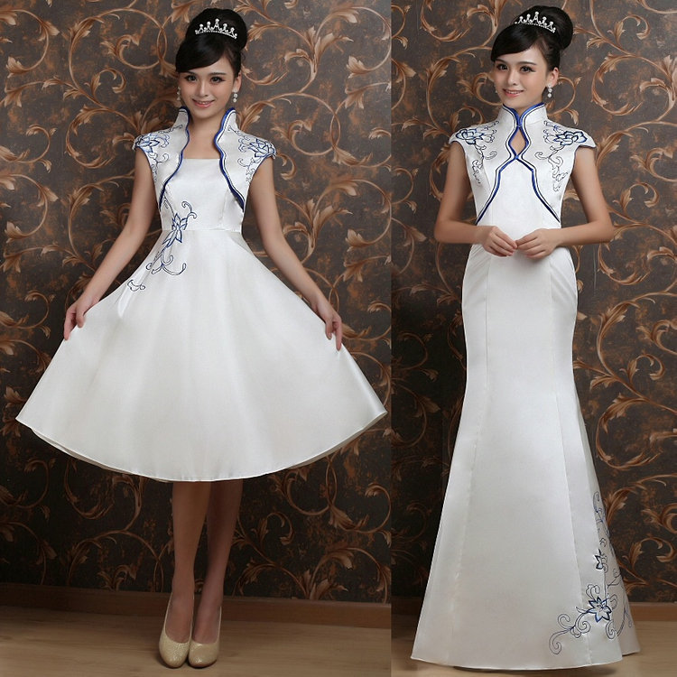 Free shipping ! Liturgy clothes welcome blue and white porcelain olympic cheongsam formal dress clothing cheongsam