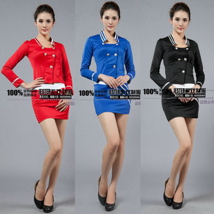 free shipping! Long-sleeve autumn and winter stewardess uniforms sauna technicalness service ktv uniform slim professional set
