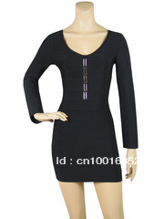Free shipping long sleeve Beading BANDAGE DRESS Celebrity dress Cocktail Party Evening Dresses BLACK