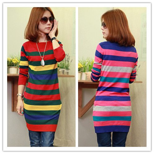 Free Shipping Long sleeve Stripe Long Women Sweater Knitted Three Color Fashion Sweaters