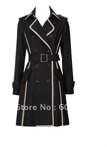 free shipping long sleeve trimmed trench cotton coat 110815KM02-1