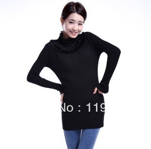 Free shipping long-sleeve turtleneck sweater women primer shirt sweater lace causal warm pullovers black