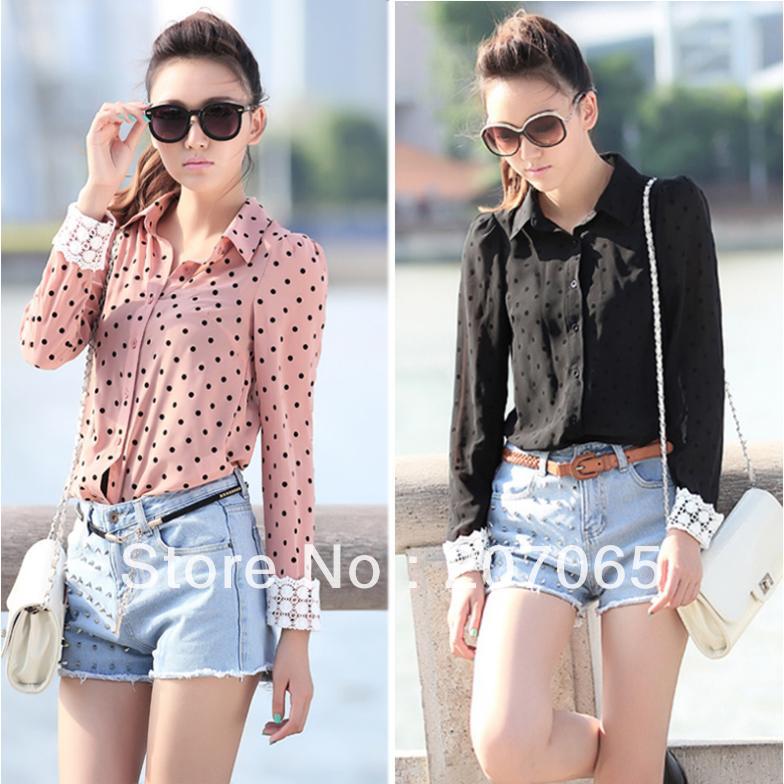 Free shipping long sleeve women shirts,women chiffon blouses  2 colour size M,L,XL