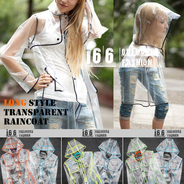 Free shipping LONG STYLE Unisex Outdoor rain wear Transparent colorful edge raincoat Plastic rain suit (OG-12005)-4 colors