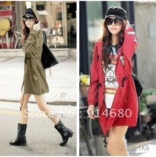 Free shipping!Loose Corea Collect waist Women's wind coat Two colors Free size