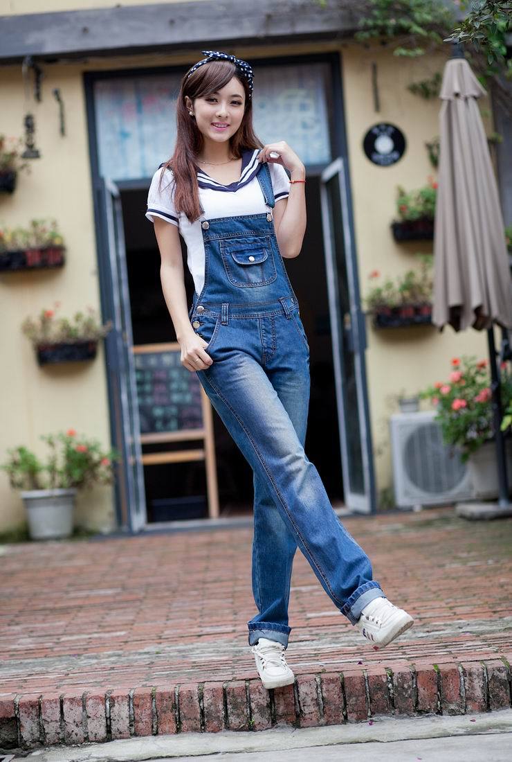 Free shipping loose denim overalls new fashion lovely big jeans, suspenders-G260