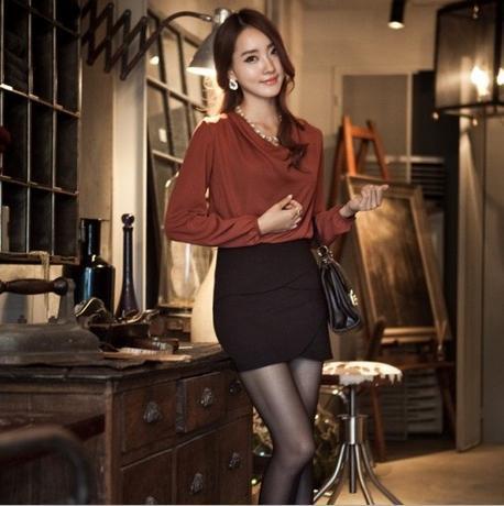 Free shipping loose long sleeve chiffon shirt blouse tops formal office wear for women fashion silk 100 FT00089