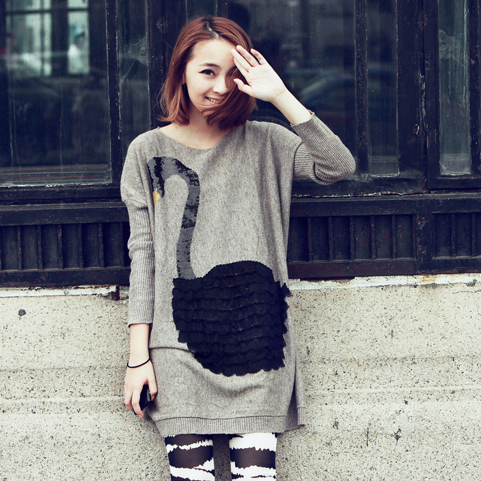 Free shipping loose plus size batwing sleeve sweater - casual all-match knitted top batwing shirt