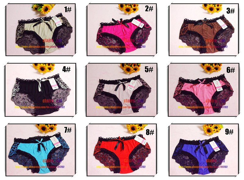 Free shipping Lot 11pcs 11colors Net Yarn Lace Embroidery bowknot Panty Women&Ladies Brief underwear Briefs sexy Panties 4112