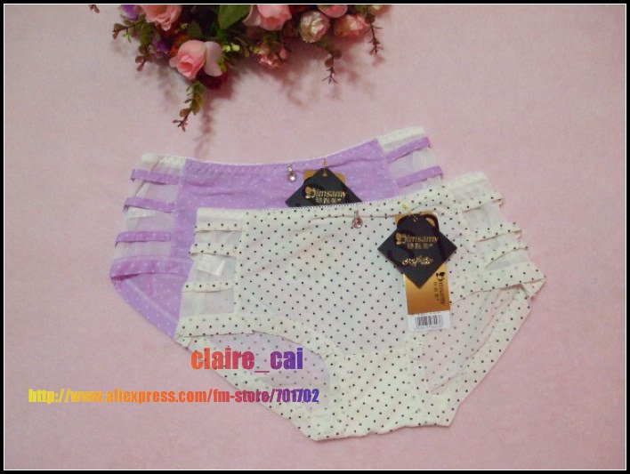 Free shipping Lot 2pcs 2colors Ice series thin breathe cute Dot Lolita style panties briefs women underwear