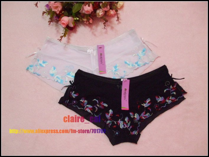 Free shipping Lot 2pcs 2colors thin breathe Embroidery cute bowknot translucent sexy panties briefs big stretch women underwear