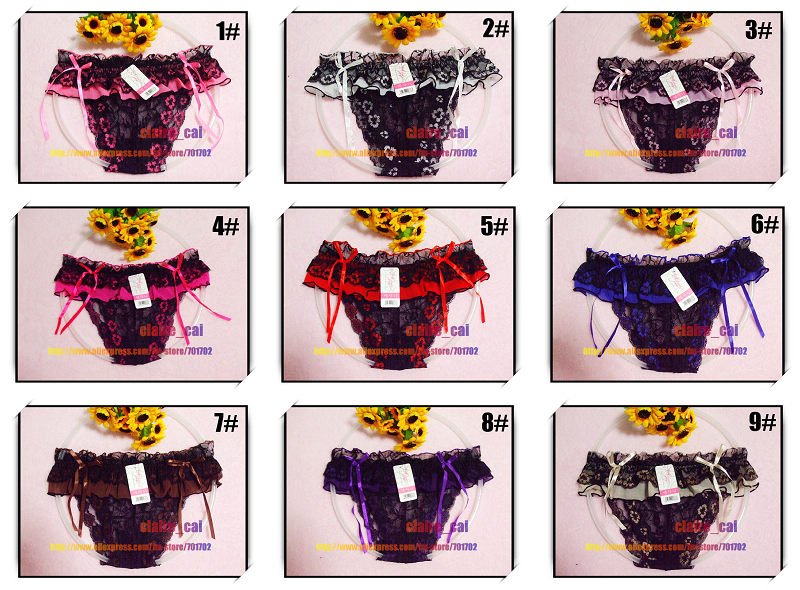 Free shipping Lot 9pcs 9colors Net Yarn gauze Lace Flowers bowknot Panty Women&Ladies Brief underwear Briefs sexy Panties 4153