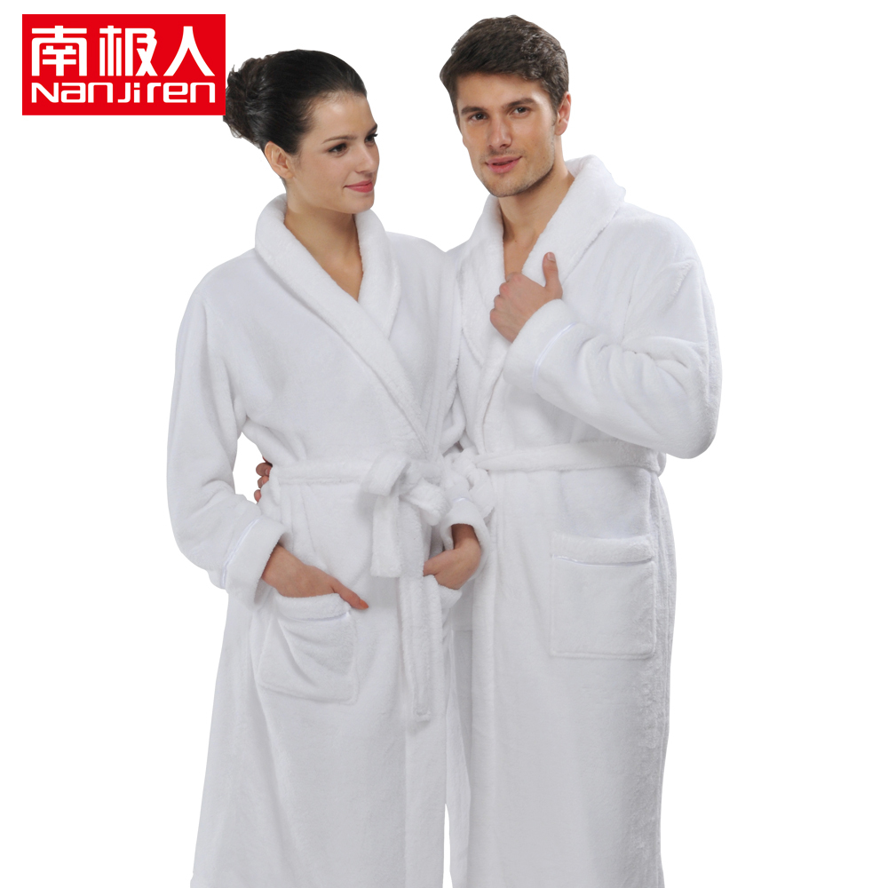 free shipping Lounge flannel coral fleece plain lengthen lovers robe bathrobes