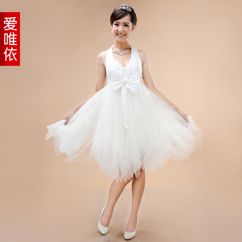 Free shipping Love bride dress costume birthday bridesmaid dress short skirt deep V-neck short skirt 5138