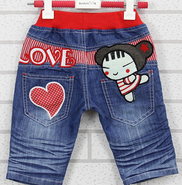 Free shipping " LOVE GIRLS" children denim shorts girls summer jeans 110-150 5 pcs /lot