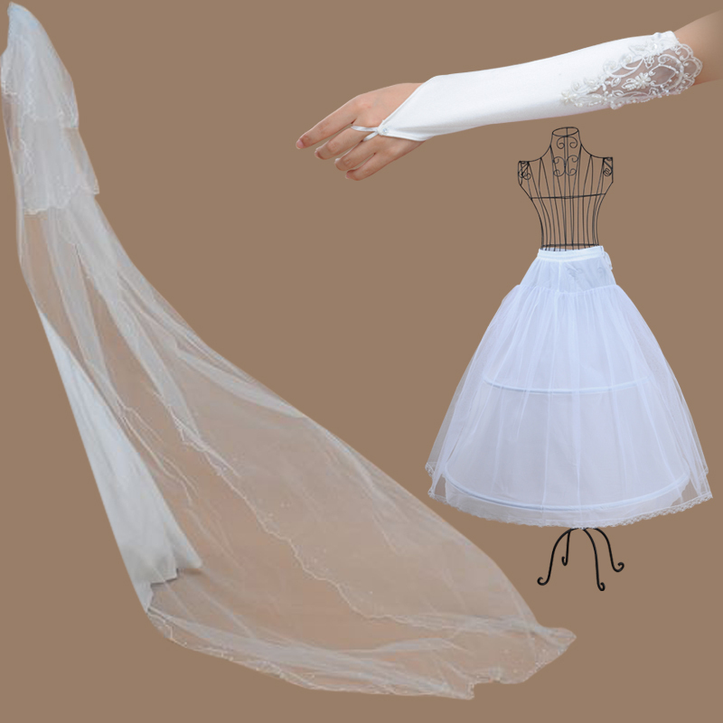 Free Shipping! Love wedding gloves veil pannier quality piece set