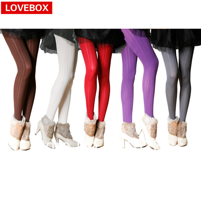 Free shipping Lovebox autumn and winter female  vertical stripes slim 280d thickening rompers stockings solid color pantyhose