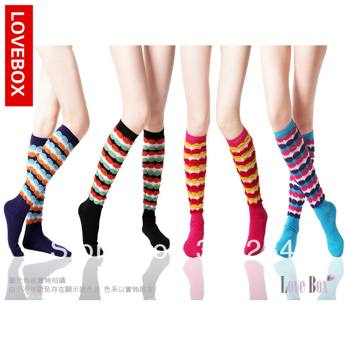 Free shipping Lovebox autumn and winter women's 100% cotton knee-high stockings  thickening stripe female socks
