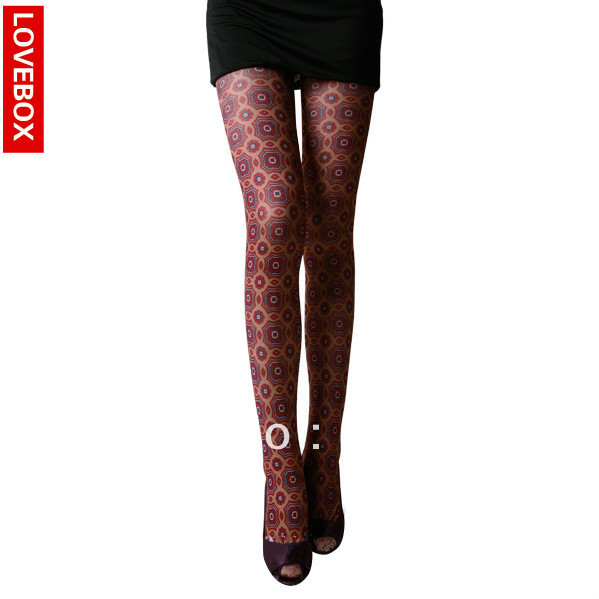 Free shipping Lovebox autumn female thin vintage print  stockings of diamonds ladies' fashion  pantyhose socks
