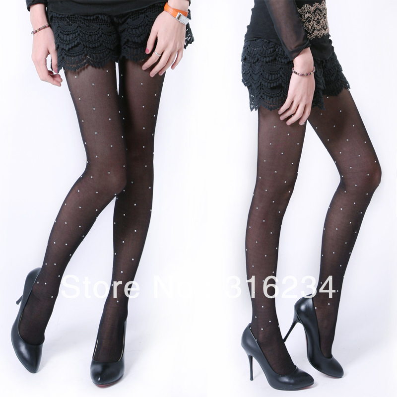 Free shipping Lovebox rhinestone shining stockings female fashion pantyhose