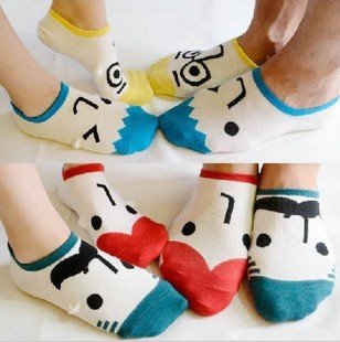 free shipping   Lovely couple cartoon socks expression short cotton ship socks