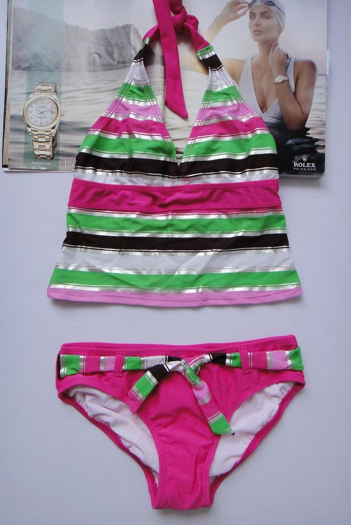 Free Shipping,Lovely Fashion Striped Print Girls/Children pink turq swimwear/swimsuit/beachwear/sportwear,Tankini,Fast Delivery