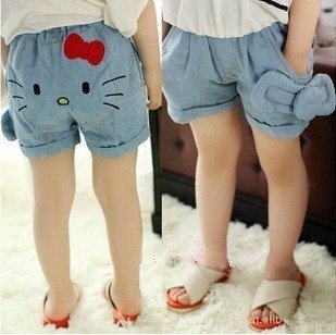 Free shipping/lovely  hello kitty jeans/girl jeans/short cowboy jeans/fashion style/kids jeans