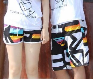 Free Shipping Lovers beach pants sunscreen black orange white lovers shorts BKN