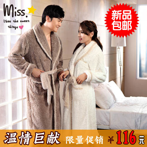 Free Shipping Lovers coral fleece robe autumn and winter thickening plush robe bathrobes