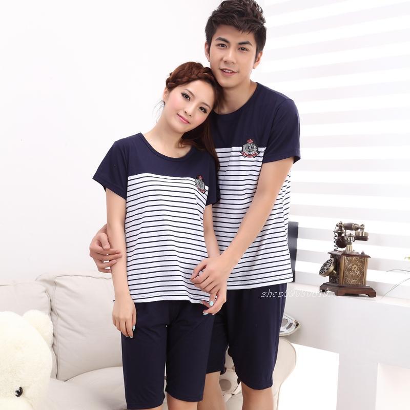 free shipping Lovers sleepwear male female summer short-sleeve 100% cotton 100% cotton lounge a482