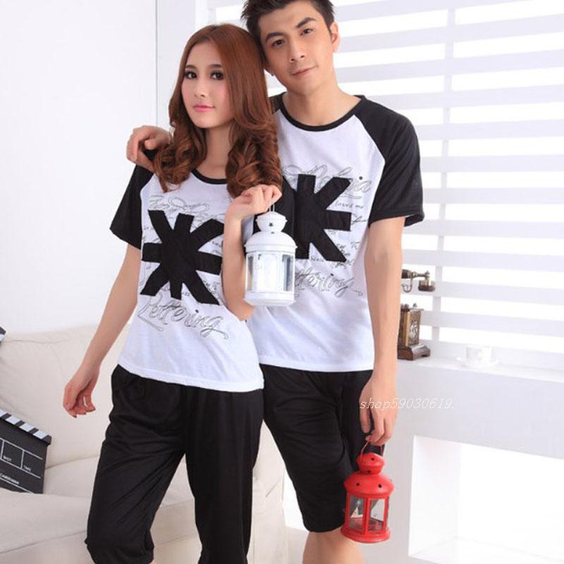 free shipping Lovers sleepwear male female summer short-sleeve 100% cotton 100% cotton lounge a483 dropshipping