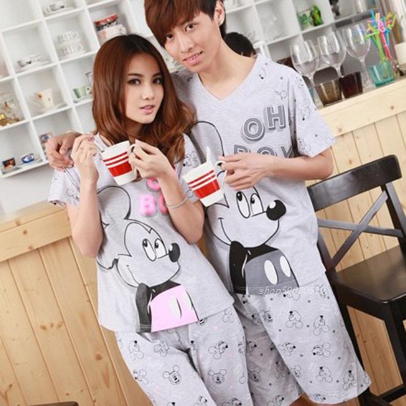 free shipping Lovers sleepwear male female summer short-sleeve 100% cotton 100% cotton lounge a485 dropshipping