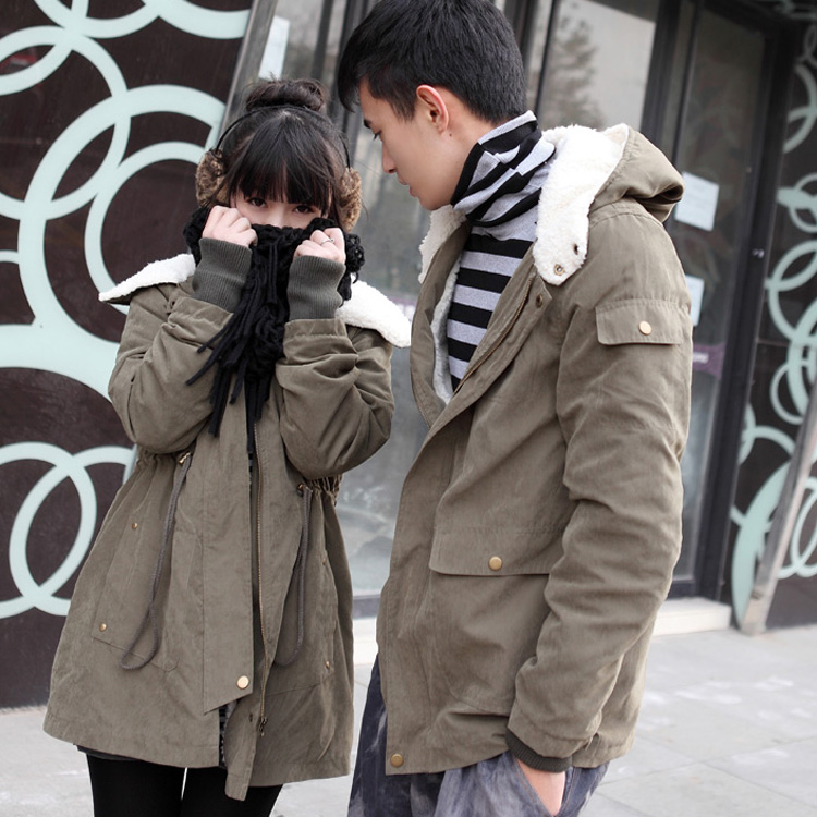 Free shipping ! Lovers trench 2013 sheep velvet male women's autumn and winter outerwear medium-long military wind