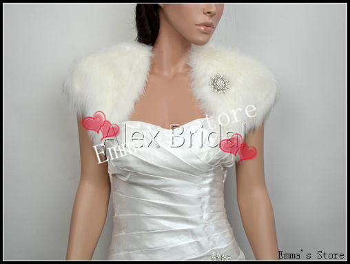 Free Shipping Low Price 2013 New Cheap Short Sleeves New Ivory faux fur shrug stole shawl cape Wedding Wraps Bridal Wraps