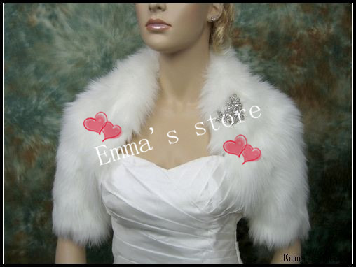 Free Shipping Low Price 2013 New Fashion Cheap Beaded Ivory faux fur shrug stole shawl cape Wedding Wraps Bridal Wraps