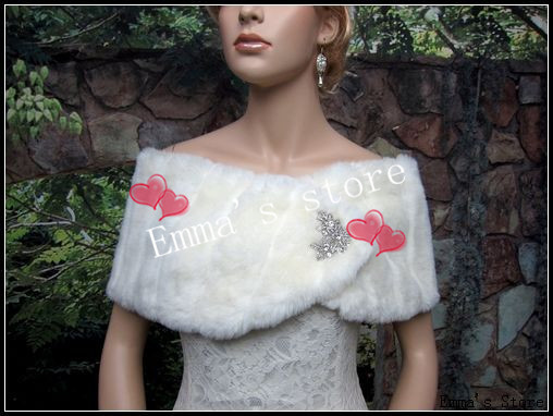 Free Shipping Low Price 2013 New Popular High Quality Cheap Beaded Ivory faux fur shrug stole shawl cape Wedding Bridal Wraps