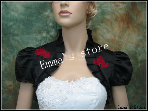 Free Shipping Low Price Custom Made 2013 New Style Fashional 3/4 Long Sleeves Satin Black Wedding Wraps Bridal Wraps-007