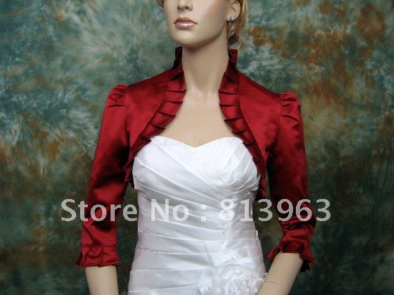 Free Shipping Low Price Custom Made 2013 New Style Fashional 3/4 Long Sleeves Satin Red Wedding Wraps Bridal Wraps--1001