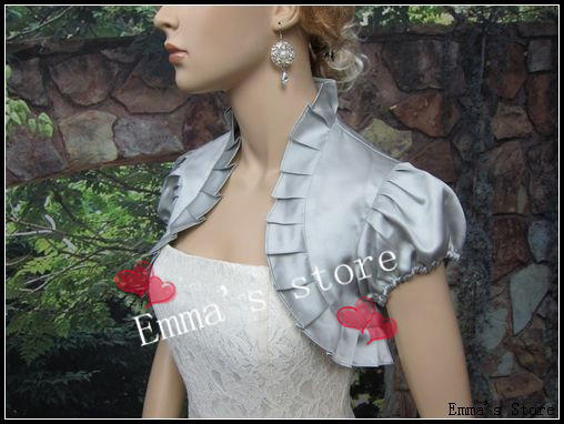 Free Shipping Low Price Custom Made 2013 New Style Fashional 3/4 Long Sleeves Satin Silver Wedding Wraps Bridal Wraps-006