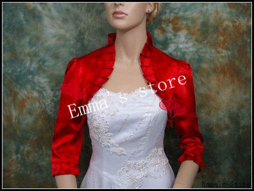 Free Shipping Low Price High Quality 2013 New Hot Sale Cheap Fashional 3/4 Long Sleeves Satin Red Wedding Wraps Bridal Wraps