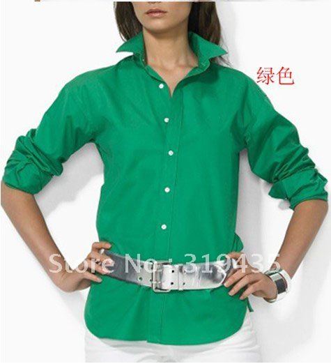 Free shipping+Lower price/2012 hot sale/100%cotton/women's long sleeve brand shirt/ladies' blouse/wholesale and retail - GREEN