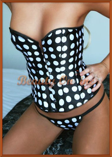 Free shipping + Lowest price !!NEW White dot Damask Heart shaped satin corset
