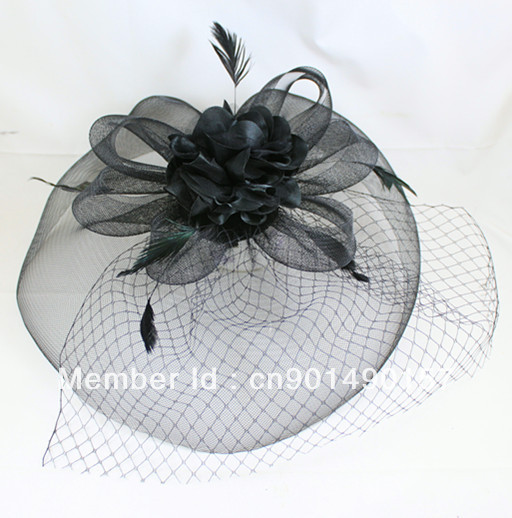 Free Shipping Luxurious Feather Tulle Fabric Silk Yarm Wedding Bridal Hat/Headpiece LM021