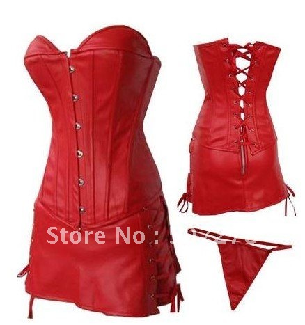 free shipping Luxurious Leather Corset with Skirt body lift shaper Sexy Lingerie Leather Lingerie wholesale retail 8210