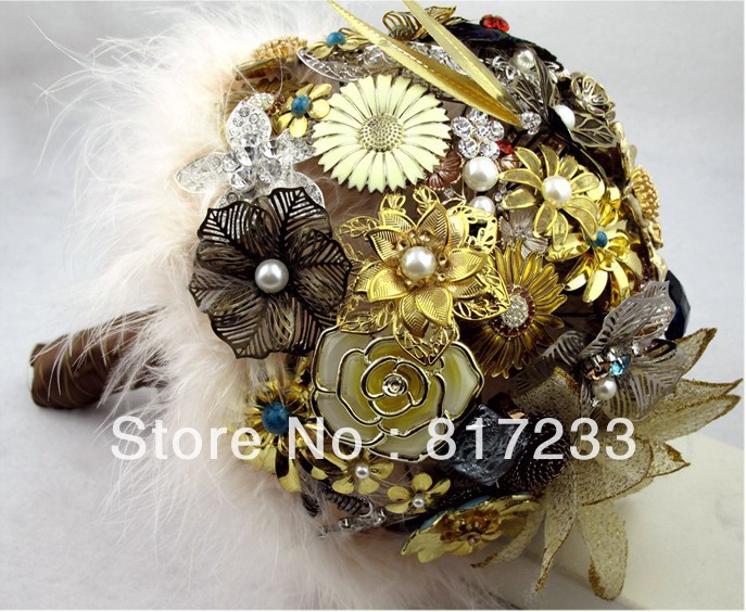 Free Shipping Luxury Crystal Wedding Bouquet High-end Custom Bride Bouquet Gold Wedding Bouquet  ><yugjvbn4