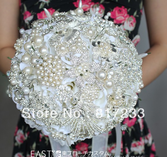 Free Shipping Luxury Crystal With Peal Wedding Bouquet High-end Custom Bride Bouquet Wedding Bouquet  ><yrtufhhf