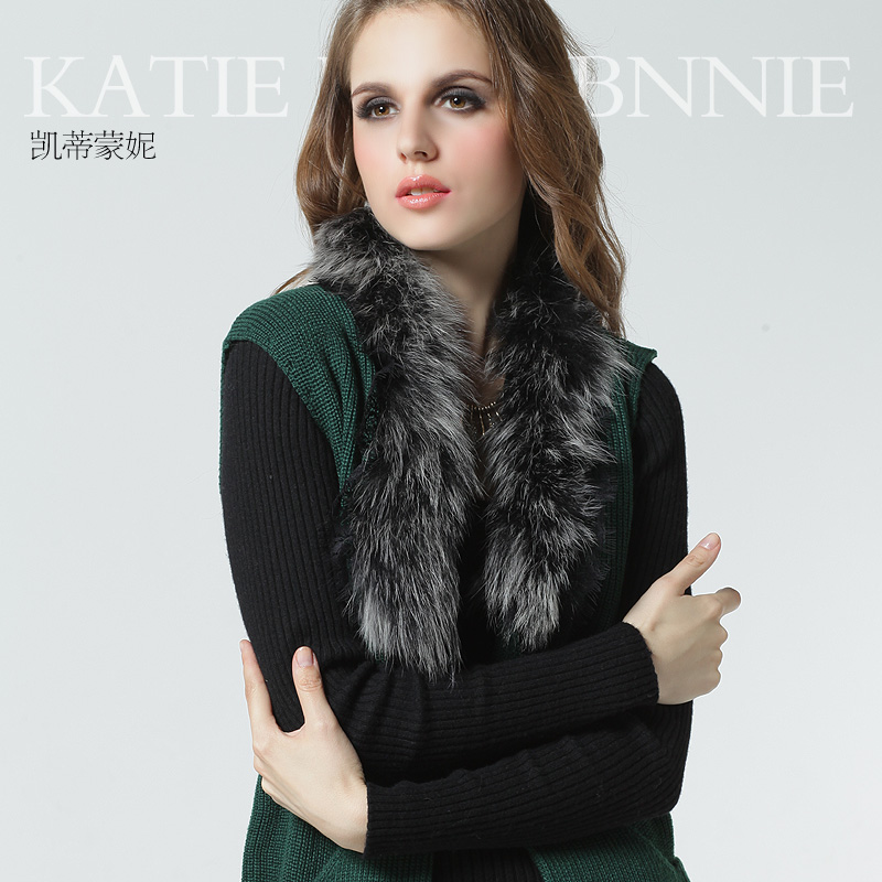 Free shipping Luxury fox fur sweater vest cardigan plus size loose dovetail vest female lace