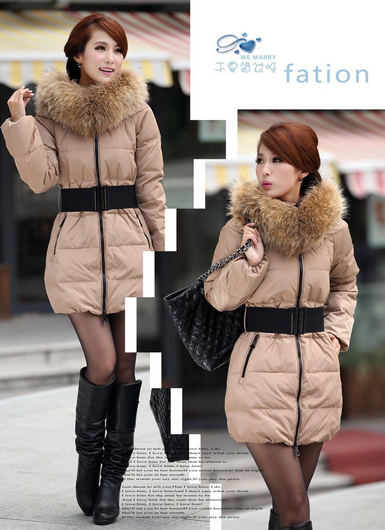 Free shipping Luxury  fur collar slim thickening medium-long female down coat cotton-padded size S M L X XXL XXXL