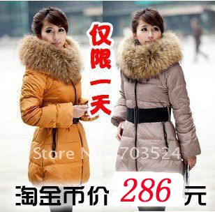 free shipping Luxury large fur collar slim medium-long down coat Women down coat